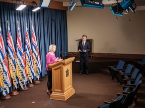 Health Minister Adrian Dix and Provincial Health Officer Dr. Bonnie Henry provide an update on COVID-19 on April 3, 2020 in Victoria.