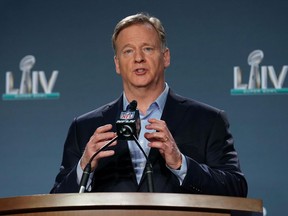NFL commissioner Roger Goodell during a press conference before Super Bowl LIV at Hilton Downtown.