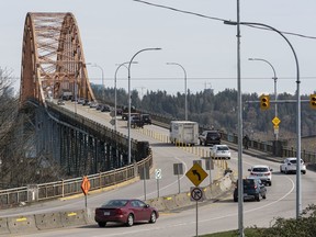 NEW WESTMINSTER,BC:APRIL 6, 2020 -- Traffic moves with no delays over the Pattulo Bridge at 15:00 H/3:00 PM in New Westminster, BC, April, 6, 2020. (Richard Lam/PNG) (For ) 00060950A [PNG Merlin Archive]