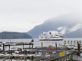 A B.C. ferry leaves the Horseshoe Bay ferry terminal.