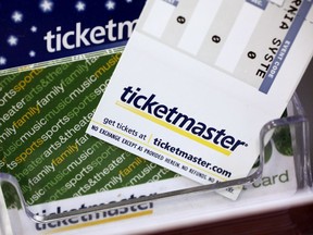 FILE - In this May 11, 2009 file photo, Ticketmaster tickets and gift cards are shown at a box office in San Jose, Calif. Millions of people are eligible for free tickets through Ticketmaster as a result of a lawsuit over ticket fees and other charges. (AP Photo/Paul Sakuma, File) ORG XMIT: PAPM104