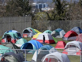Tents at Topaz Park in Victoria, where many people who don't have homes are staying during the pandemic. April 2020.