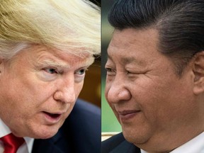 This combination of pictures shows recent portraits of China's President Xi Jinping (R) and US President Donald Trump.