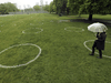 The City of Toronto has painted physical distancing circles at Trinity-Bellwoods Park. Two to three people can use the circles at once, city officials said.