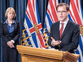 File photo: Health Minister Adrian Dix and  Provincial Health Officer Dr. Bonnie Henry provide an update on COVID-19 in April, 2020.