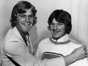 If the sweater fits, wear it. That's what Rick Blight, left, told Brad Gassoff after the Western Canada Hockey League graduates were signed by the Vancouver Canucks in 1975 to multi-year NHL contracts. Blight was the Canucks' first pick in the amateur draft and Gassoff was second.
