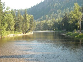 Looking up the Kettle River during July in low water.