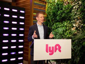 General manager for Lyft BC, Peter Lukomskyj speaks at a news conference Friday morning in Vancouver after the ride-hailing company was given approval to operate in Vancouver.