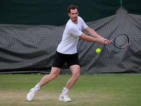Andy Murray practises during Wimbledon at the All England Lawn Tennis and Croquet Club, London, England, on July 2, 2019.