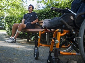 Former Canadian tennis star Grant Connell, now a realtor in North Vancouver, talks about his recovery at GF Strong Rehabilitation Centre in Vancouver on May 15. Connell suffered a stroke in February while jogging at Stanley Park.