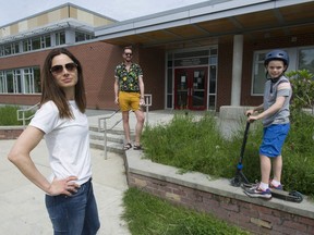 Dr. Chana Davis (left) is sending her son Kieran back to school Monday at General Gordon Elementary in Vancouver with Grade 4/5 teacher Kyle Nylund (centre).