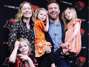 Travis Lulay with his wife Kim and children Parker, Jade and Every (left to right) will be spending more time together as the former B.C. Lion quarterback announced he's leaving the CFL team to work with his family in Oregon.
