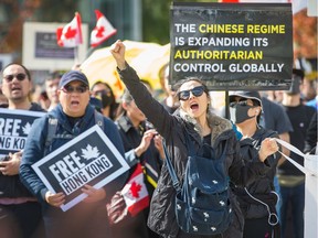 Pro-Hong Kong democracy supporters stage a rally in Vancouver last September.