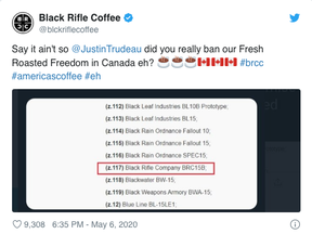 Canadian entrepreneur and military veteran Evan Hafer started a Canadian branch of Black Rifle Coffee in 2017, based out of St. Alberta, Alta.