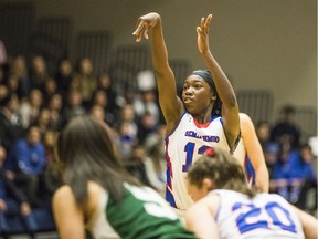 Deja Lee of the powerhouse Semiahmoo Totems makes a freethrow. She has her sights set on playing for the University of California Irvine Anteaters once her high school basketball days are over.
