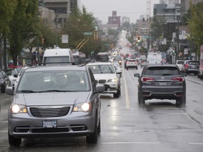 Traffic on Broadway at Laurel Street in Vancouver on Tuesday.