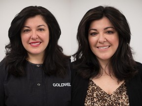 Nadia Albano gave 41-year-old Toronto lawyer Antonella Albano a makeover. On the left is Antonella before her makeover, on the right is her after. Photo: Nadia Albano.