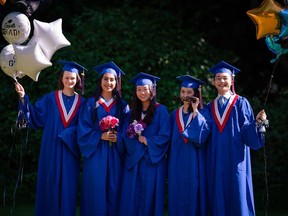 2020 Semiahmoo Secondary School grads, from left to right, Sasha Byelkova, Shanelle Gill, Joanna Wang, Vivian Yin, and Sean Yin.