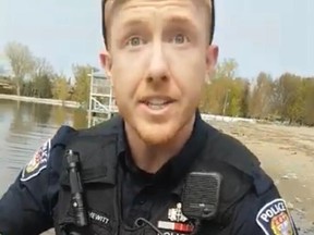 Const. Jesse Hewitt, seen in this screen shot from a video taken of him, was ordered to undergo training after the incident in May 2019.