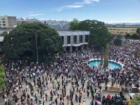 Thousands of people filled Centennial Square in Victoria on Sunday and spilled onto surrounding streets on Sunday for the Peace Rally for Black Lives.