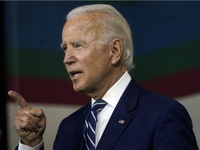 U.S. Democratic presidential candidate and former vice-president Joe Biden speaks at a campaign event on July 21, 2020 in New Castle, Del.