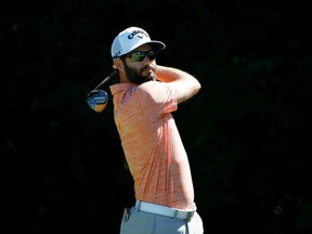 Adam Hadwin of Abbotsford plays his shot from the sixth tee during the Charles Schwab Challenge on June 11, 2020 at Colonial Country Club in Fort Worth, Texas.