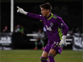 Thomas Hasal of Vancouver Whitecaps FC is substituted in for Maxime Crepeau due to an injury sustained against the Seattle Sounders FC during a Group B match at the MLS is Back Tournament at ESPN Wide World of Sports Complex in Reunion, Fla.