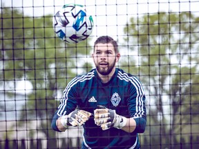 Vancouver Whitecaps goalkeeper Max Crepeau goes through drills during training at UBC before the team left for the MLS is Back Tournament in Orlando.