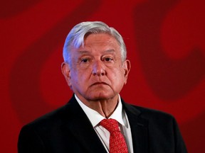 Mexico's President Andres Manuel Lopez Obrador holds a news conference at the National Palace in Mexico City, Mexico, March 17, 2020.