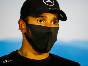 Formula One F1 - Hungarian Grand Prix - Hungaroring, Budapest, Hungary - July 19, 2020 Race winner Mercedes' Lewis Hamilton during a press conference after the race FIA/Handout via REUTERS ATTENTION EDITORS - THIS IMAGE HAS BEEN SUPPLIED BY A THIRD PARTY. NO RESALES. NO ARCHIVES THIS IMAGE HAS BEEN SUPPLIED BY A THIRD PARTY. ORG XMIT: AI