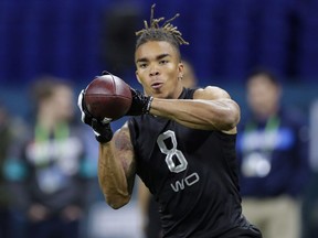 Notre Dame wide receiver Chase Claypool runs a drill at the NFL football scouting combine in Indianapolis. Claypool was selected by the Pittsburgh Steelers in the second round, 49th overall, of the NFL football draft in April.