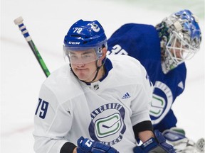 Michael Ferland skating in practice with the Vancouver Canucks last July, before his third attempt to return to game action from post-concussion symptoms.