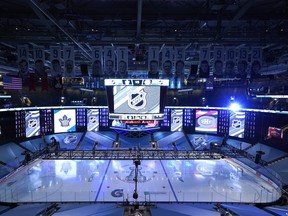 A view of the ice at Scotiabank Arena, one of the NHL's two bubble arenas.