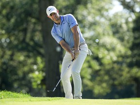 Rory McIlroy of Northern Ireland plays his fourth shot on the fifth green during the second round of the BMW Championship at Olympia Fields Country Club on Aug. 28, 2020 in Olympia Fields, Illinois.