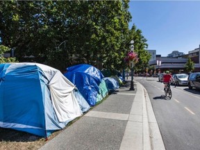 Tents along Pandora Avenue in downtown Victoria.