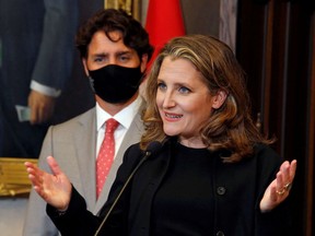 Federal Finance Minister and Deputy Prime Minister Chrystia Freeland with Prime Minister Justin Trudeau.