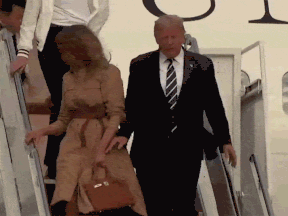 The Trumps make their way down the steps.