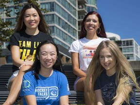 Four of the five members of the popular Canucks podcast crew The Broadcasts are, from the left, Samantha Chang, Vanessa Jang, Dani Huntley and Georgia Twiss.