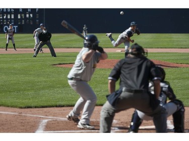 Under-15 baseball game at Nat Bailey Stadium Saturday, August 29, 2020 between Sunshine Coast and West Van. It's a rare event in the times of Covid-19, but with safety protocols in effect the game is played with those measures in mind, albeit with no fans.