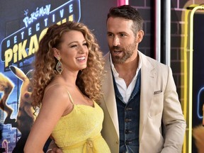 Blake Lively and Ryan Reynolds attend the premiere of "Pokemon Detective Pikachu" at Military Island in Times Square, New York City, May 2, 2019.