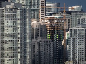 A condo tower under construction in downtown Vancouver