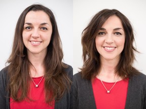 Carmen Gaspar is a 44-year-old early childhood educator. On the left is Carmen before her makeover by Nadia Albano, on the right is Carmen after.