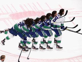 Veteran defenceman Chris Tanev, highlighted in a multiple exposure photo as he warmed up for a playoff game earlier this month at Rogers Place in Edmonton last month, wants to stay in Vancouver. But can the Canucks afford to keep him?