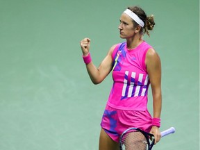Victoria Azarenka of Belarus reacts in the third set during her Women's Singles semifinal match against Serena Williams.