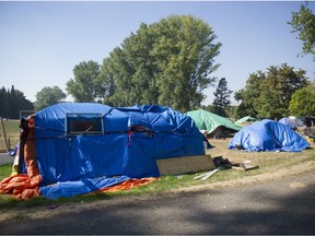 Tents in Strathcona Park in Vancouver on Sept. 8, 2020.