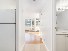 The renovated kitchen and bathroom give this condo at 1330 Hornby Street a sparkling new look.