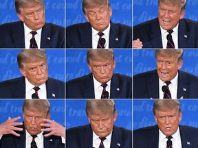 U.S. President Donald Trump is seen during the first presidential debate with Democratic presidential candidate Joe Biden in Cleveland, Ohio, on Sept. 29, 2020.