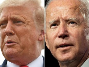 This combination of pictures shows U.S. Republican President Donald Trump (left) on Sept. 10, 2020, and Democratic presidential candidate Joe Biden on Sept. 2, 2020.