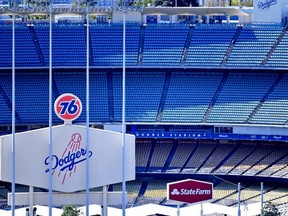 View of an empty Dodger Stadium on what was scheduled to be opening day against the Giants, in Los Angeles, March 26, 2020.