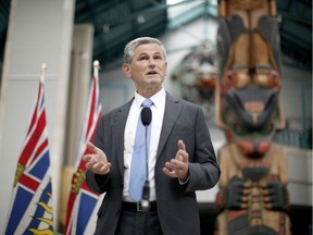 B.C. Liberal leader Andrew Wilkinson holds a media availability after addressing the UBCM at the Victoria Conference Centre in Victoria on Sept. 23, 2020.